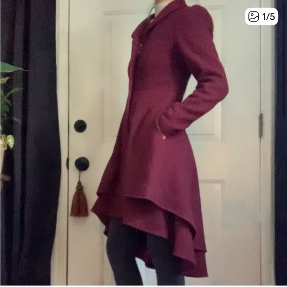 Hot Topic Jackets & Blazers - HOT TOPIC  Burgundy Asymmetrical Coat with Corset Back. Gothic Feel. Size XS